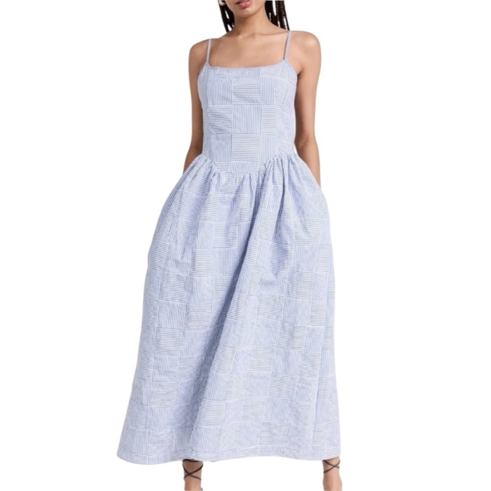 Ciao Lucia Neroni Midi Dress in Capri NWT Blue White Striped Patchwork Pockets